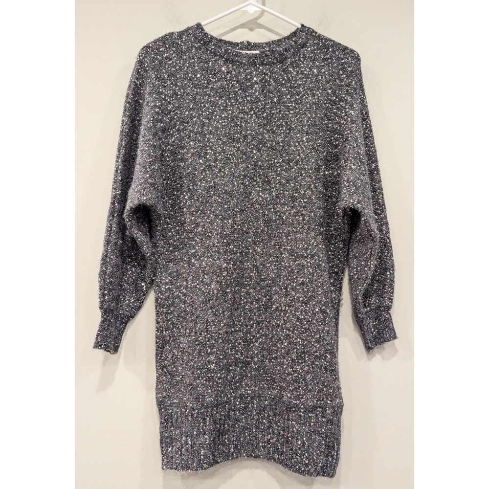FRAME Sequin Long Sleeve Sweater Minidress in Smoke Heather Size XS